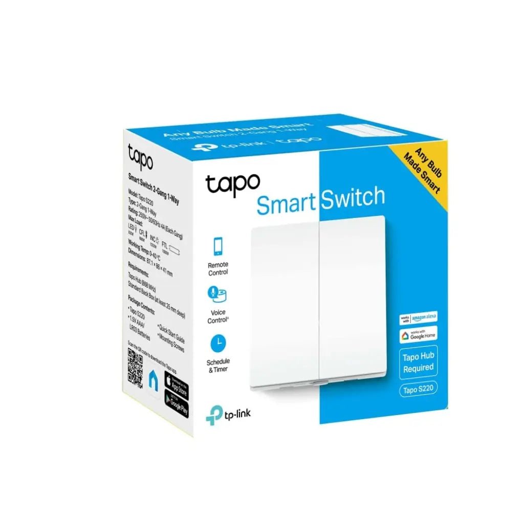 TP-Link Tapo S220 Smart Wi-Fi Light Switch, 2-Gang 1-Way, No Neutral Wire Required, Battery Powered