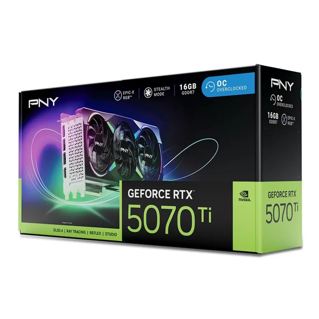 PNY GeForce RTX 5070 Ti 16GB GDDR7 ARGB Overclocked Triple Fan Gaming Graphics Card