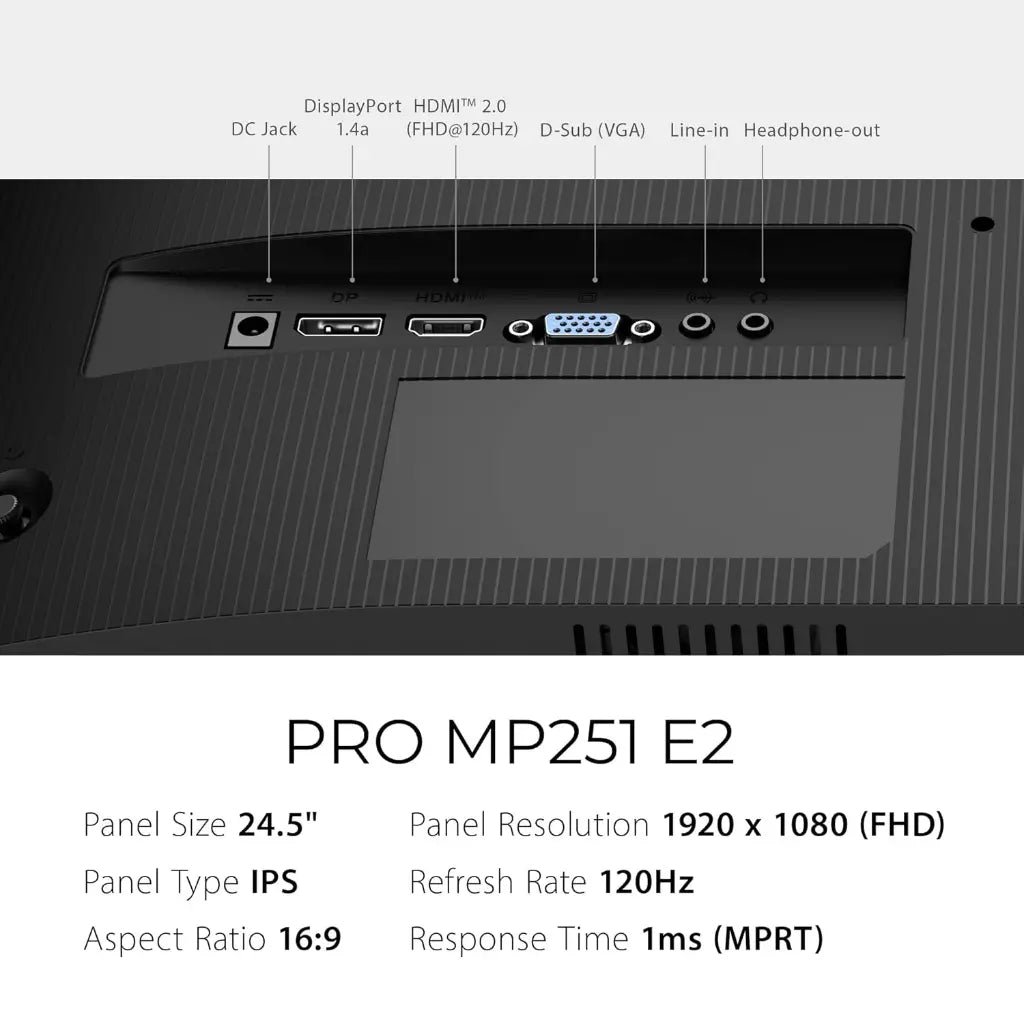 MSI PRO MP251 E2 24.5" 120Hz IPS Full HD Business Monitor with Built-in Speakers