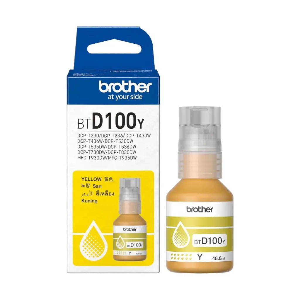 Brother BTD100Y High-Yield Yellow Ink Bottle, 50ml - 5,000 Page Capacity