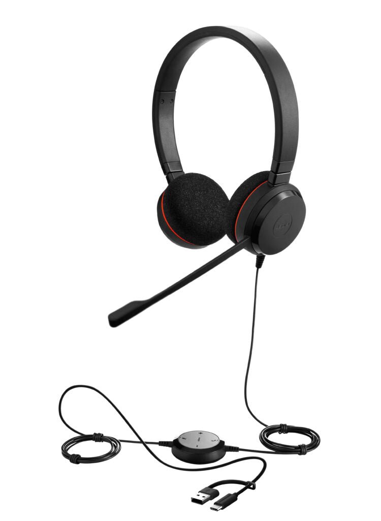 Jabra Evolve 20 MS Professional Wired Stereo Headset with Noise-Canceling Microphone, USB-A and USB-C Connectivity, Black