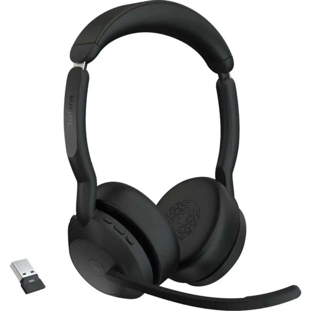 Jabra Evolve2 55 MS Stereo Wireless Bluetooth Headset with Charging Stand - Professional Noise-Canceling Office Headphones