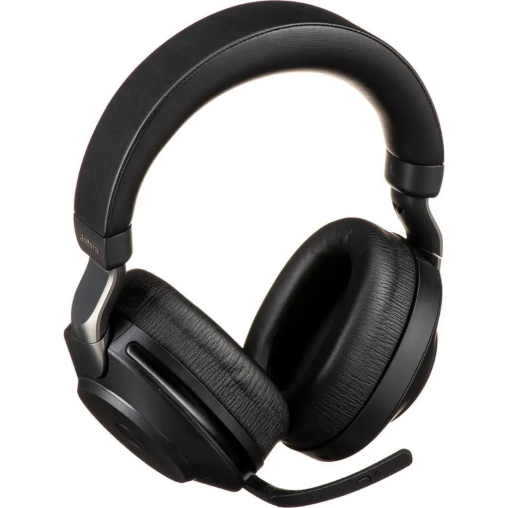 Jabra Evolve2 85 UC Wireless Noise-Canceling Over-Ear Headset with Charging Stand, USB-A Adapter - Black