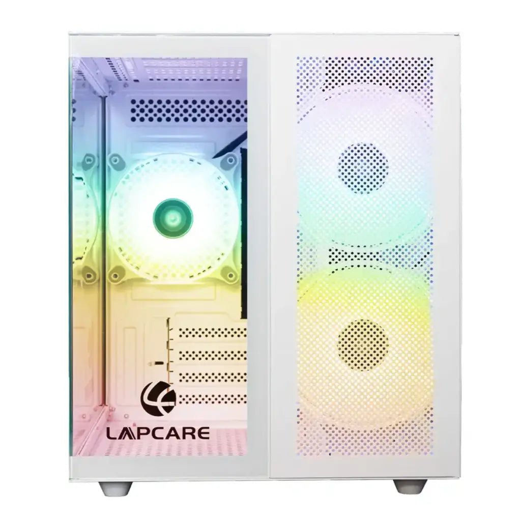 Lapcare Champ LGT-402 ATX Mid-Tower Gaming Computer Case - White, Tempered Glass Side Panel