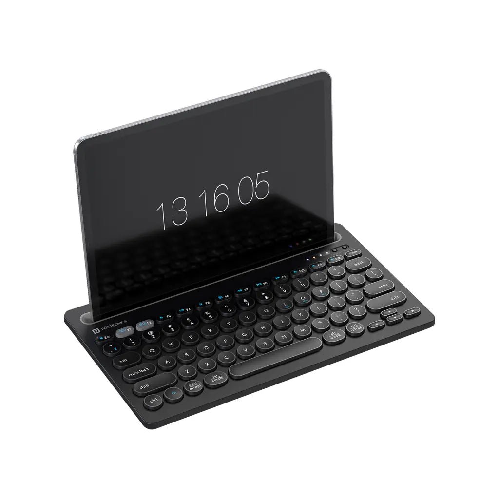 Portronics Bubble Dock Wireless Keyboard (POR 2192) - Dual Connectivity, Multi-Device Pairing, and Integrated Tablet Holder