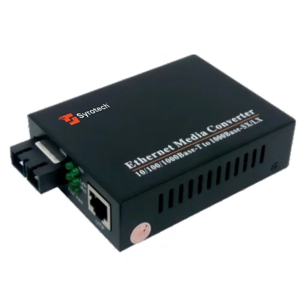 Syrotech GOMC-1312-20 Gigabit Ethernet Media Converter, Single Mode Dual Fiber, SC Connector, 20Km Range