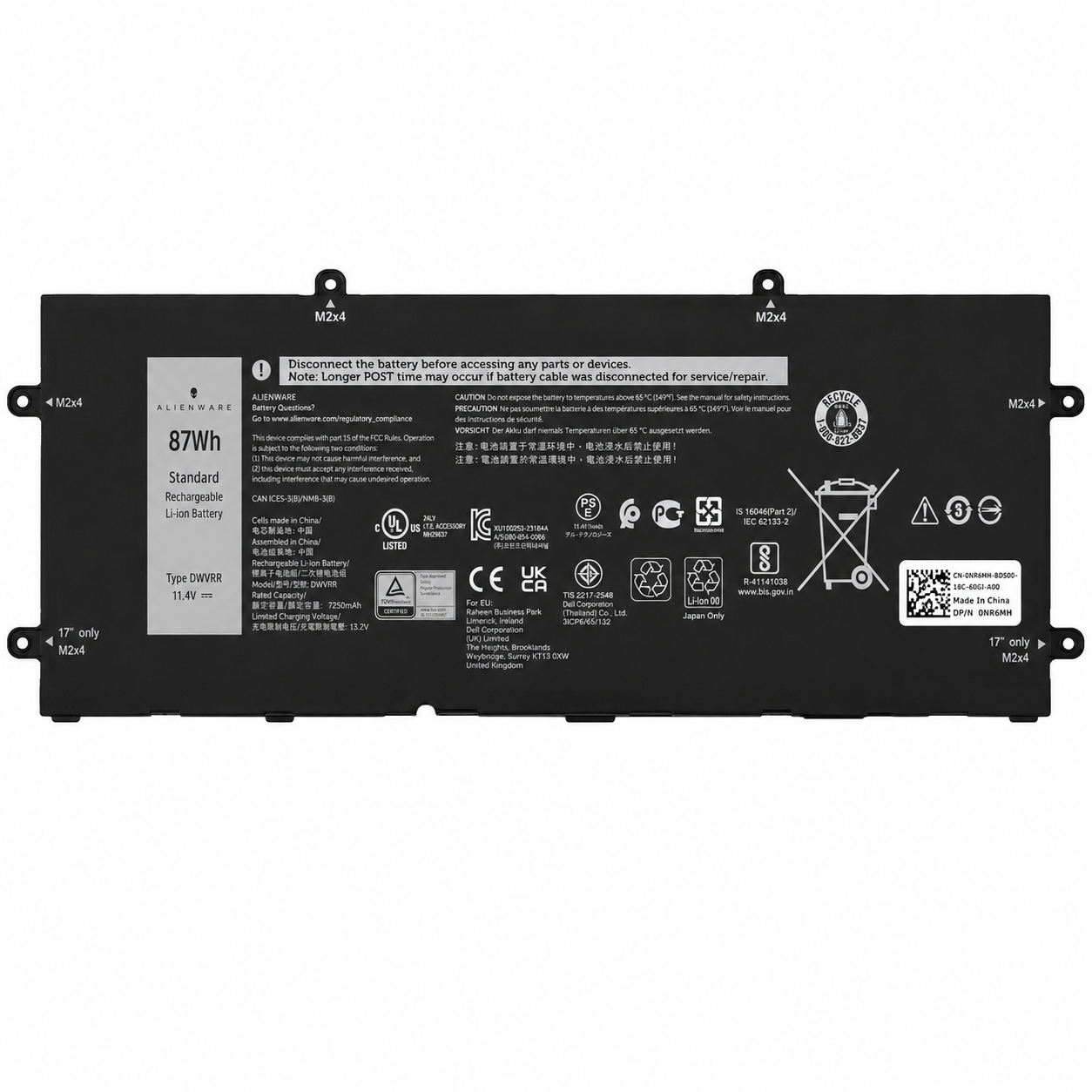 Dell DWVRR 87WHr Original Laptop Battery for Alienware X15, X17 and Inspiron 16 7620