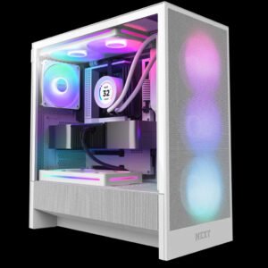 NZXT H5 Flow RGB High Airflow ATX Mid-Tower Gaming Case with Tempered Glass - White